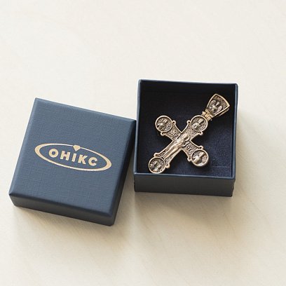 Золотой православный крест с чернением. Восемь святых п01404 №3