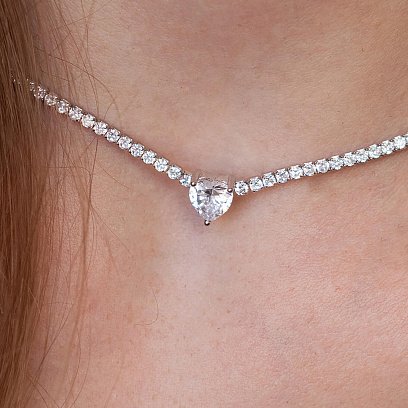 Серебряное колье - чокер "Сердечко" с фианитами 181258 №7