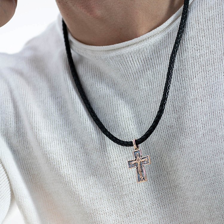 Православный крест "Распятие. Божия Матерь "Воплощение". Пять святителей" (чернение) п01749 от ювелирного магазина Оникс - 1