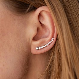 Серьги - клаймберы с фианитами (белое золото) с03686