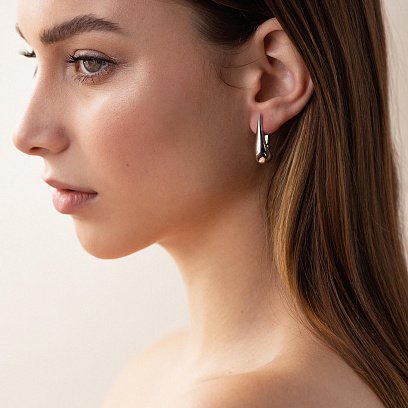 Серьги "Маленькие капельки" в белом золоте (2.6 см) с08228 №2