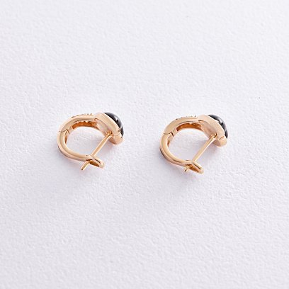 Золотые серьги "Сердечки" с бриллиантами и перламутром сб0471sc №5