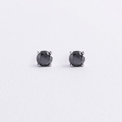 Серьги - пусеты с черными бриллиантами (белое золото) 336171122 №3