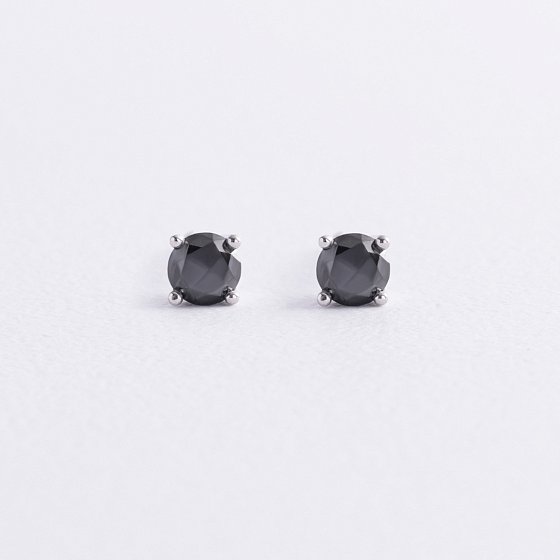 Серьги - пусеты с черными бриллиантами (белое золото) 336171122 №3