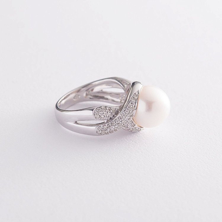 Золотое кольцо с жемчугом и бриллиантами к856 - 2 Золотое кольцо с жемчугом и бриллиантами к856 от ювелирного магазина Оникс - 2