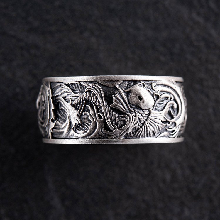 Серебряное кольцо "Карп и волны" 7021 от ювелирного магазина Оникс - 11