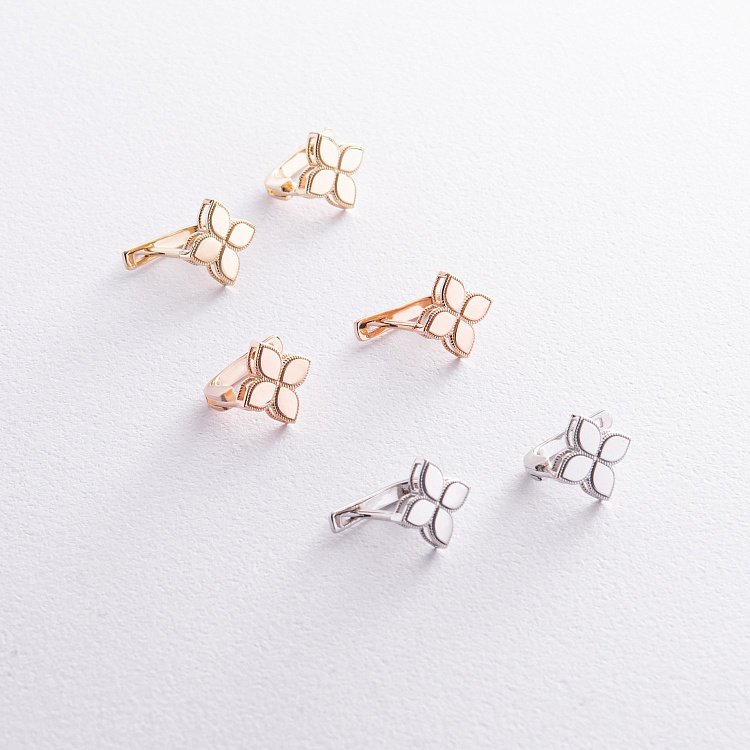 Серьги "Клевер" в белом золоте с08455 от ювелирного магазина Оникс - 2