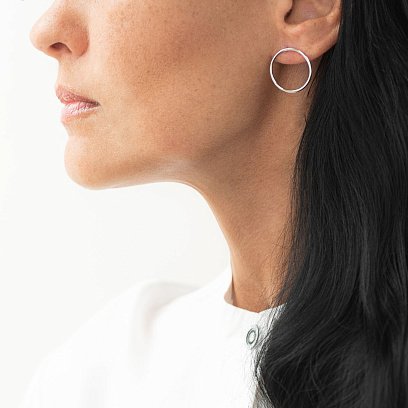 Серьги-пусеты "Большой круговорот" в белом золоте (2.1 см) с07002 №3