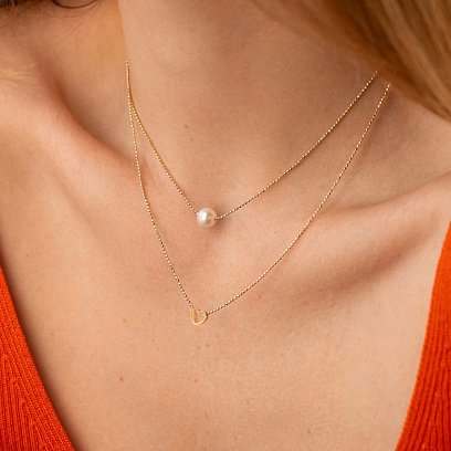 Подвійне кольє "Сердечко та перлина" (жовте золото) кол02544 №3