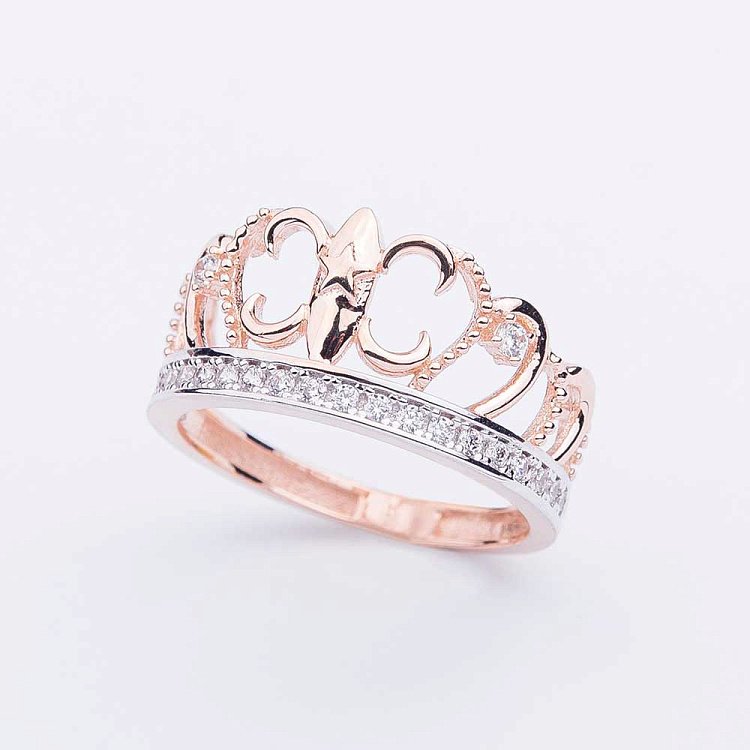 Золотое кольцо "Корона" с фианитами к03935 от ювелирного магазина Оникс