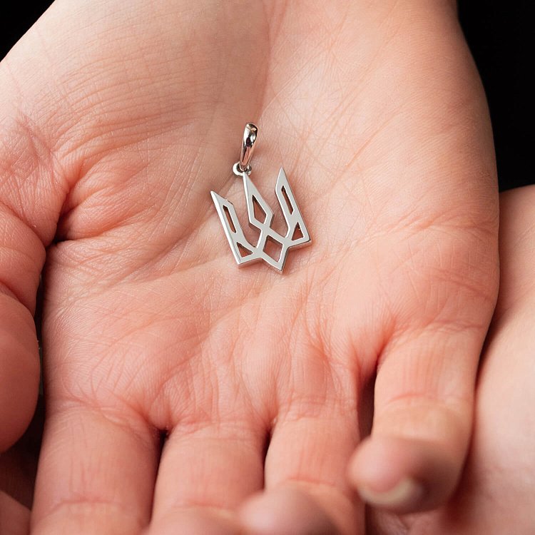 Подвеска "Герб Украины - Тризуб" в белом золоте п03719 от ювелирного магазина Оникс - 4