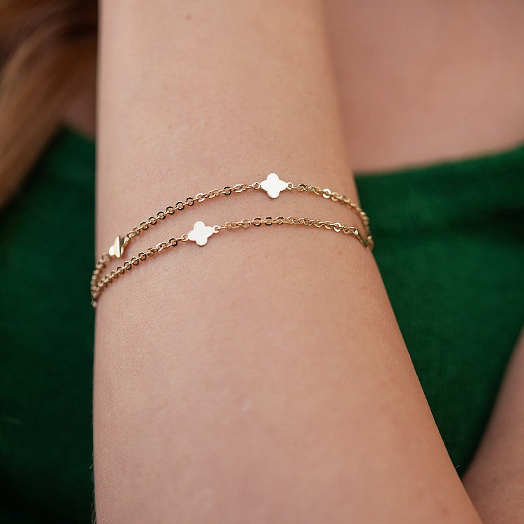 Подвійний браслет "Конюшина" в жовтому золоті б05198 від ювелірного магазину Онікс - 3