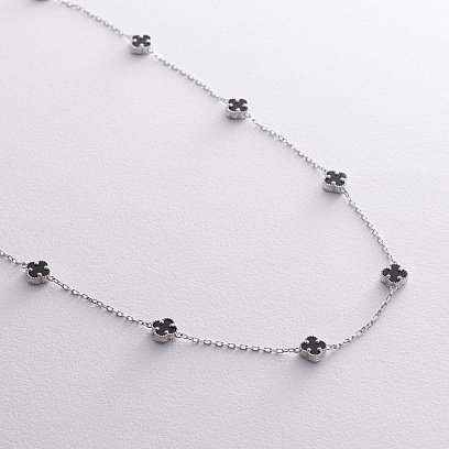 Кольє "Конюшина" з оніксом mini (біле золото) кол02427