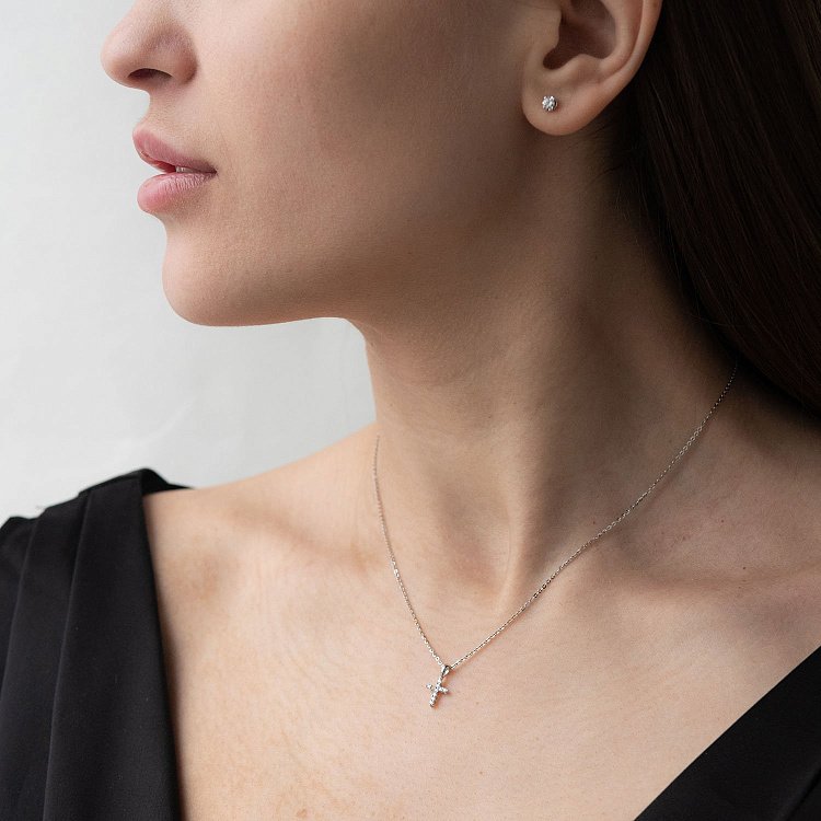 Золотий хрестик (діамант) пб0206mr - 1 Золотий хрестик (діамант) пб0206mr від ювелірного магазину Онікс - 1