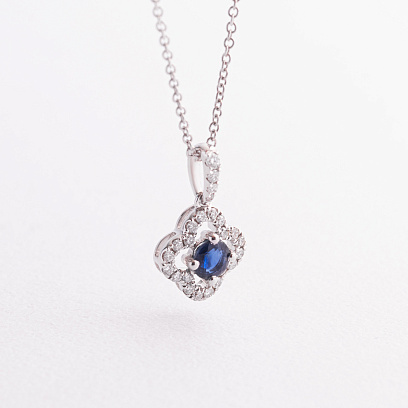 Золоте кольє "Конюшина" (діаманти, сапфір) колб0167ca №2