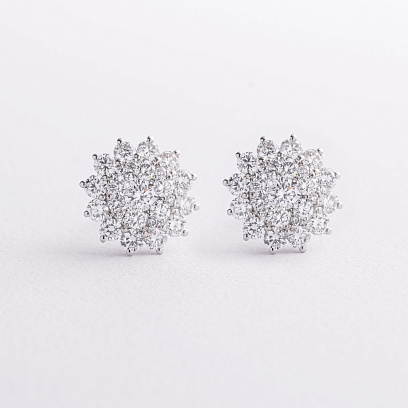 Золотые серьги - пусеты "Цветочки" с бриллиантами сб0663cha