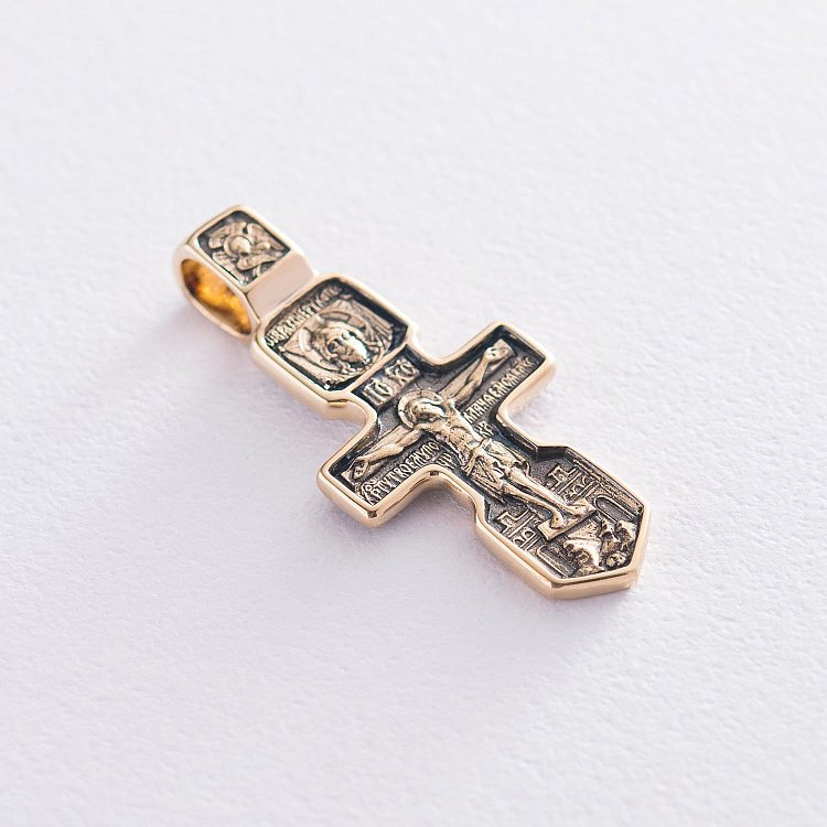 Золотой крест "Распятие. Серафим Саровский" п03163 от ювелирного магазина Оникс