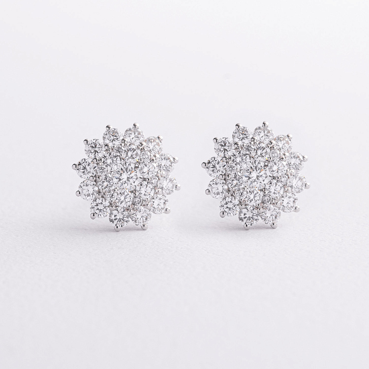 Золотые серьги - пусеты "Цветочки" с бриллиантами сб0663cha от ювелирного магазина Оникс