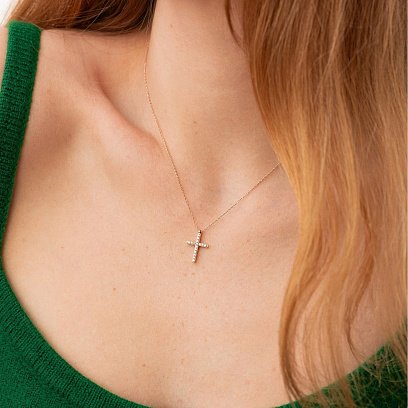 Золотое колье с крестиком (черные и белые фианиты) кол00807 №6