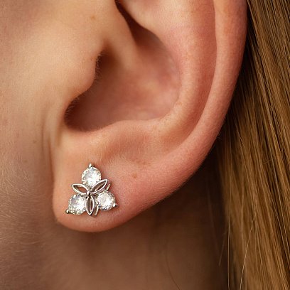 Серебряные серьги - пусеты с фианитами 123334 №2