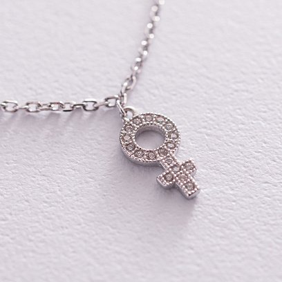 Серебряный браслет на ногу с фианитами 14979 №3