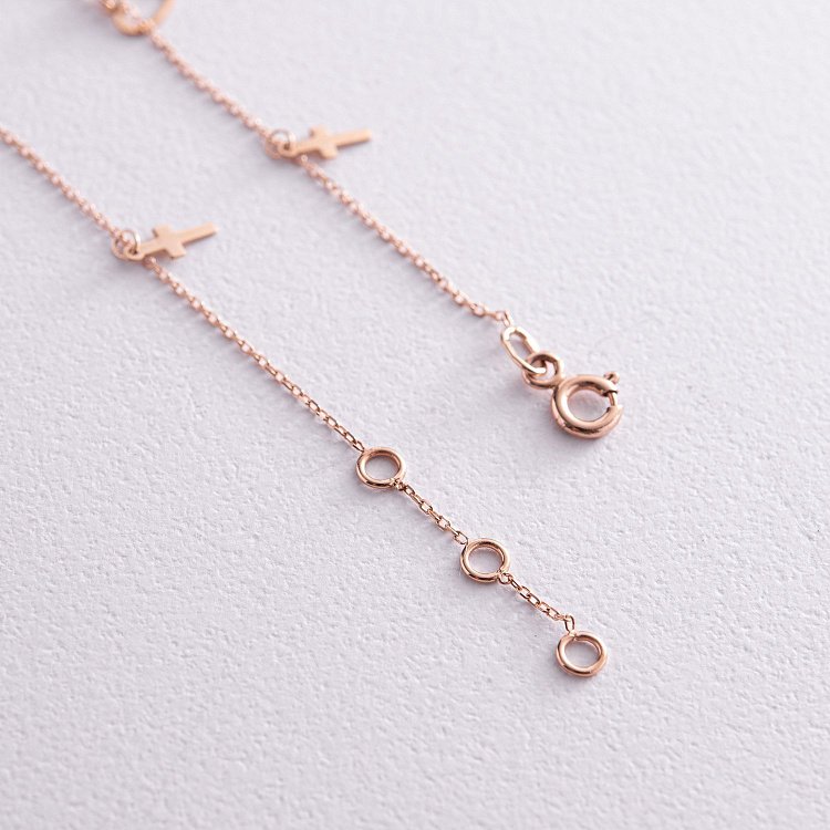 Браслет "Сердечки та хрестики" на ногу (червоне золото) б05125 від ювелірного магазину Онікс - 7