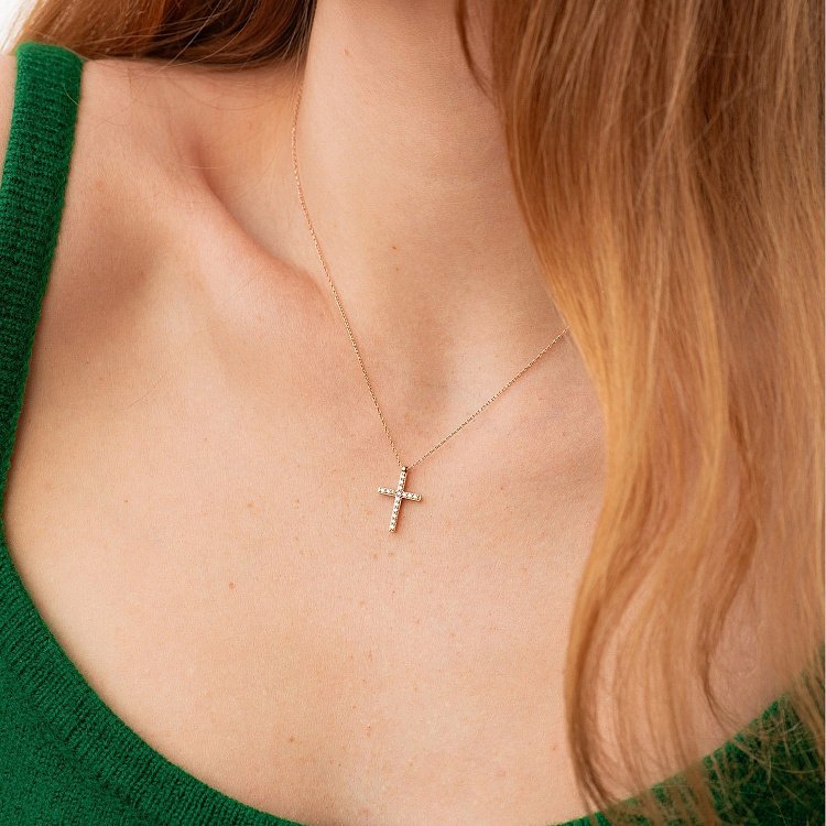 Золотое колье с крестиком (черные и белые фианиты) кол00807 от ювелирного магазина Оникс - 5