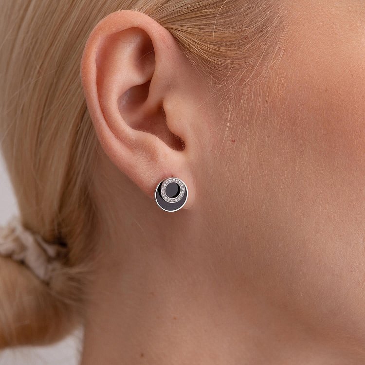 Золоті сережки - пусети з діамантами і емаллю 314831121 від ювелірного магазину Онікс