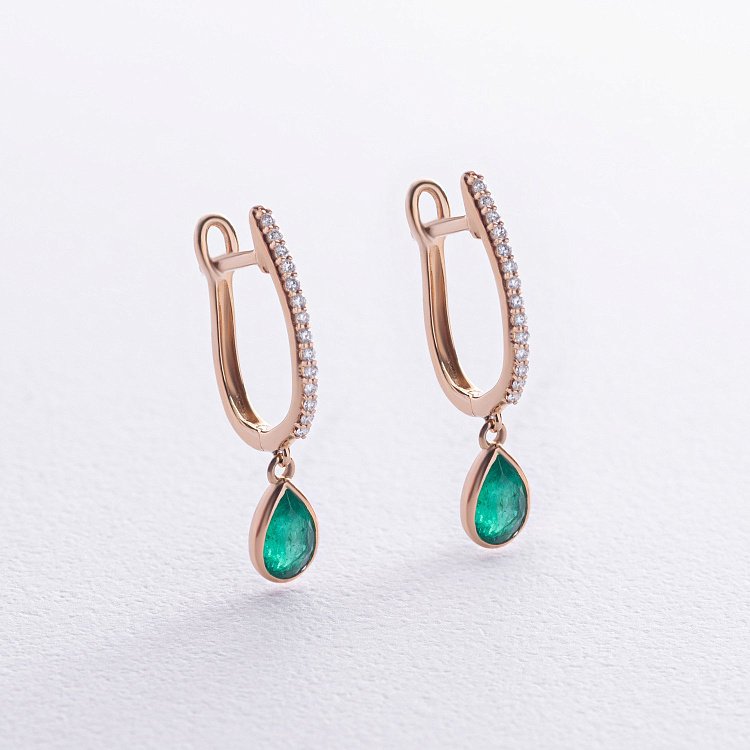 Золоті сережки "Крапельки" (смарагди, діаманти) сб0518sm від ювелірного магазину Онікс