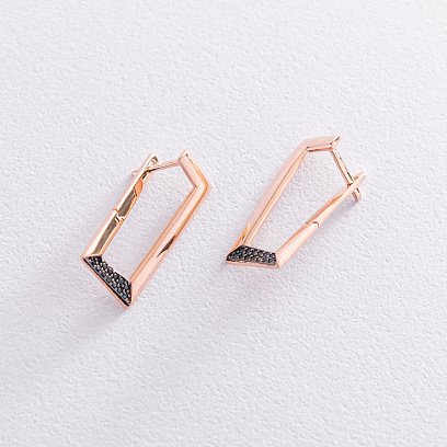 Золотые серьги "Афина" (черные фианиты) с07403 №3