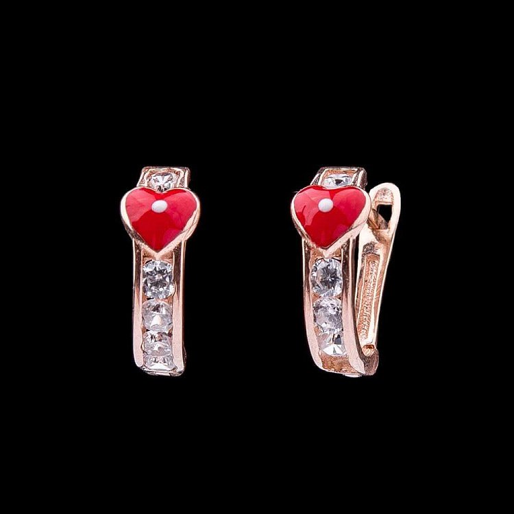 Дитячі золоті сережки "Сердечка" з емаллю с04076к від ювелірного магазину Онікс