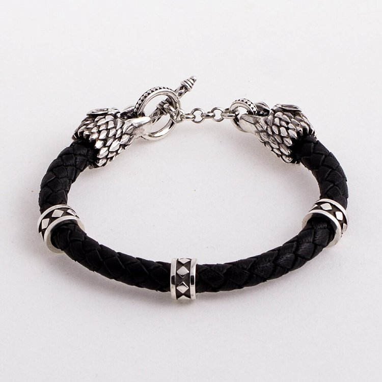 Шкіряний браслет "Wolf" з срібними вставками t21 від ювелірного магазину Онікс - 1