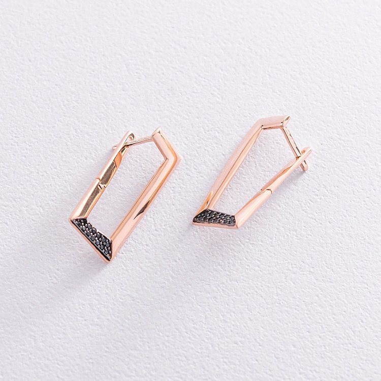 Золотые серьги "Афина" (черные фианиты) с07403 от ювелирного магазина Оникс - 2