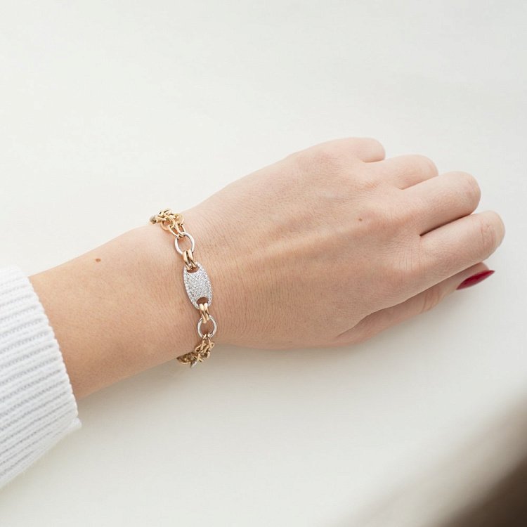 Золотий браслет з фіанітами б01499 від ювелірного магазину Онікс - 3