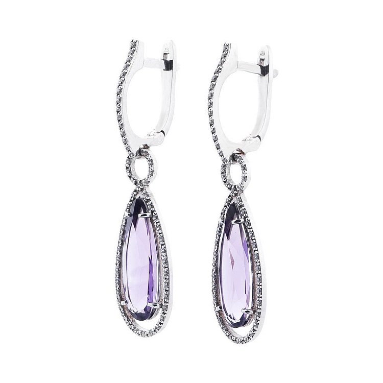 Золотые серьги с аметистом и фианитами 14050504а от ювелирного магазина Оникс - 4