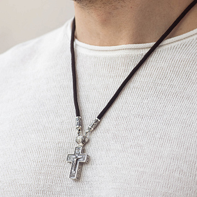 Серебряный крест "Распятие. Молитва" на шнурке  1062 №4