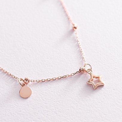 Золотий браслет "Сердечко і зірочка" на ногу б04347 №3