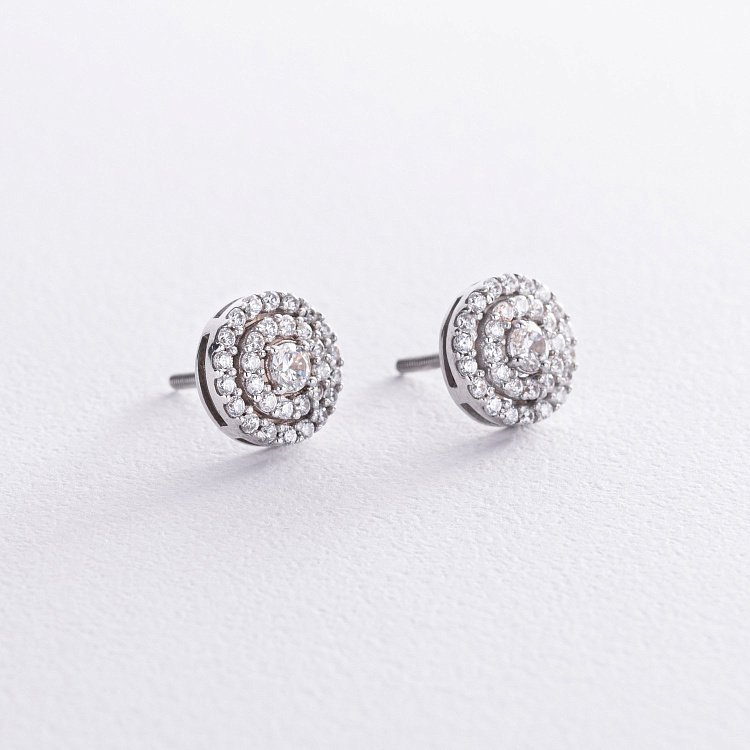 Срібні сережки - пусети з фіанітами 911 від ювелірного магазину Онікс - 5