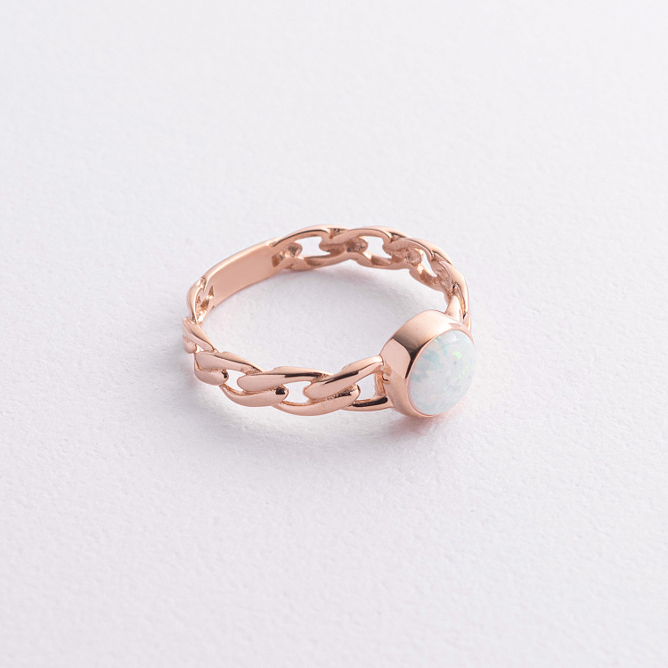 Каблучка "Ланцюжок" з синт. опалом (червоне золото) к08297 від ювелірного магазину Онікс - 5