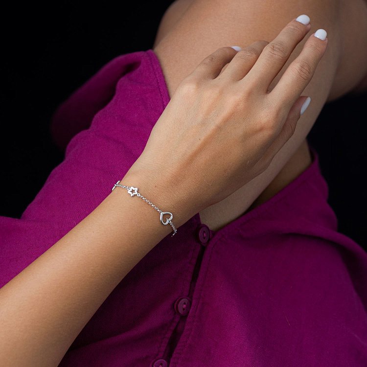 Срібний браслет "Сердечка і зірочки" 141507 від ювелірного магазину Онікс - 1