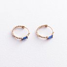 Золоті сережки - кільця " Аннабель" з синіми фіанітами с08498 от ювелирного магазина Оникс - 4