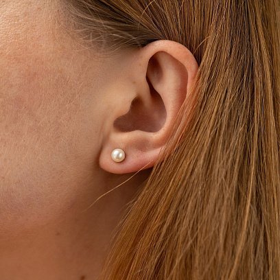 Серьги - пусеты с жемчугом (белое золото) с08914 №2