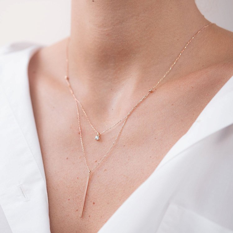 Подвійне золоте кольє "Хлоя" з фіанітом кол01865 від ювелірного магазину Онікс - 5