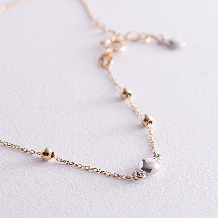 Браслет "Кульки" на ногу (жовте, біле золото) б05126 від ювелірного магазину Онікс - 6