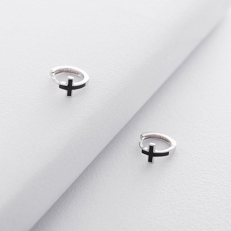 Серебряные серьги "Крестики" с эмалью 122260 от ювелирного магазина Оникс - 2