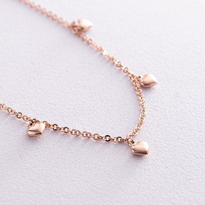 Золотий браслет на ногу з сердечками б03645 №2