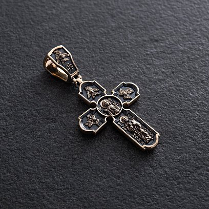 Православний золотий хрест "Розп'яття Христове. Спас Нерукотворний. Ікона Божої Матері знамення. Святитель Миколай" п03908 №3