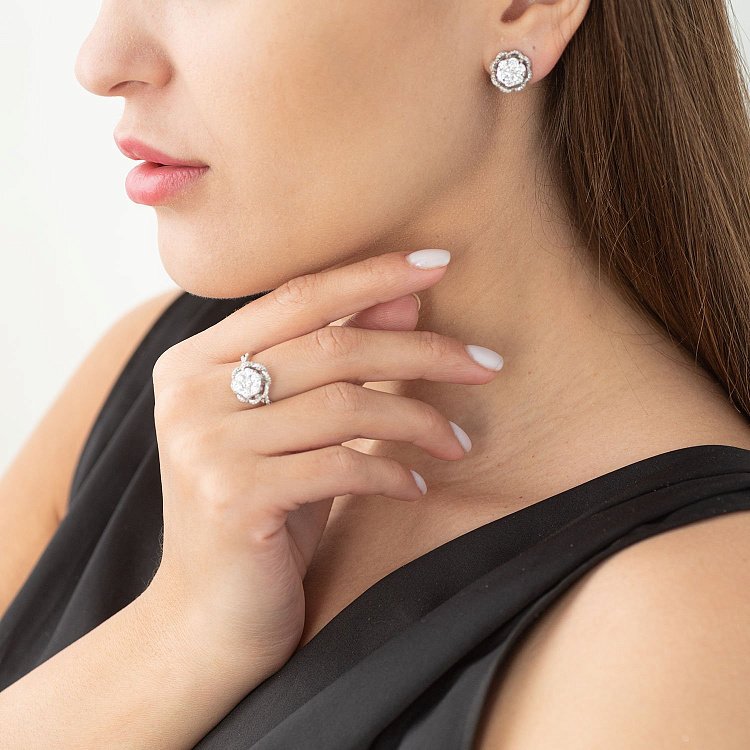 Золоті сережки "Квіточки" з діамантами с593b від ювелірного магазину Онікс - 1