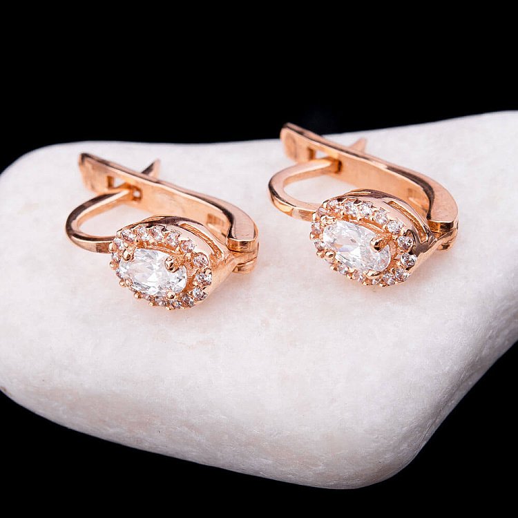 Золотые серьги с фианитами с02632 от ювелирного магазина Оникс - 2