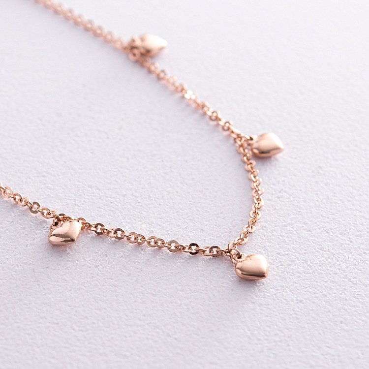 Золотий браслет на ногу з сердечками б03645 від ювелірного магазину Онікс - 2